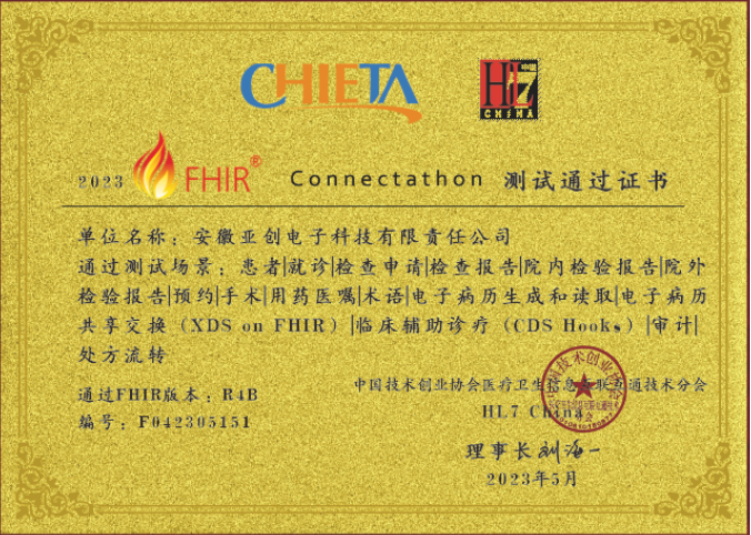 FHIR Connectathon測試通過(guò)證書